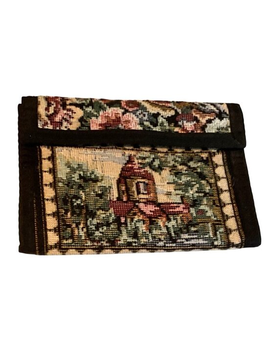 Ralfeaux Handbags - Vtg Ralfeaux Tapestry Wallet Card Holder & Floral Landscape Design 3.5" x 5"